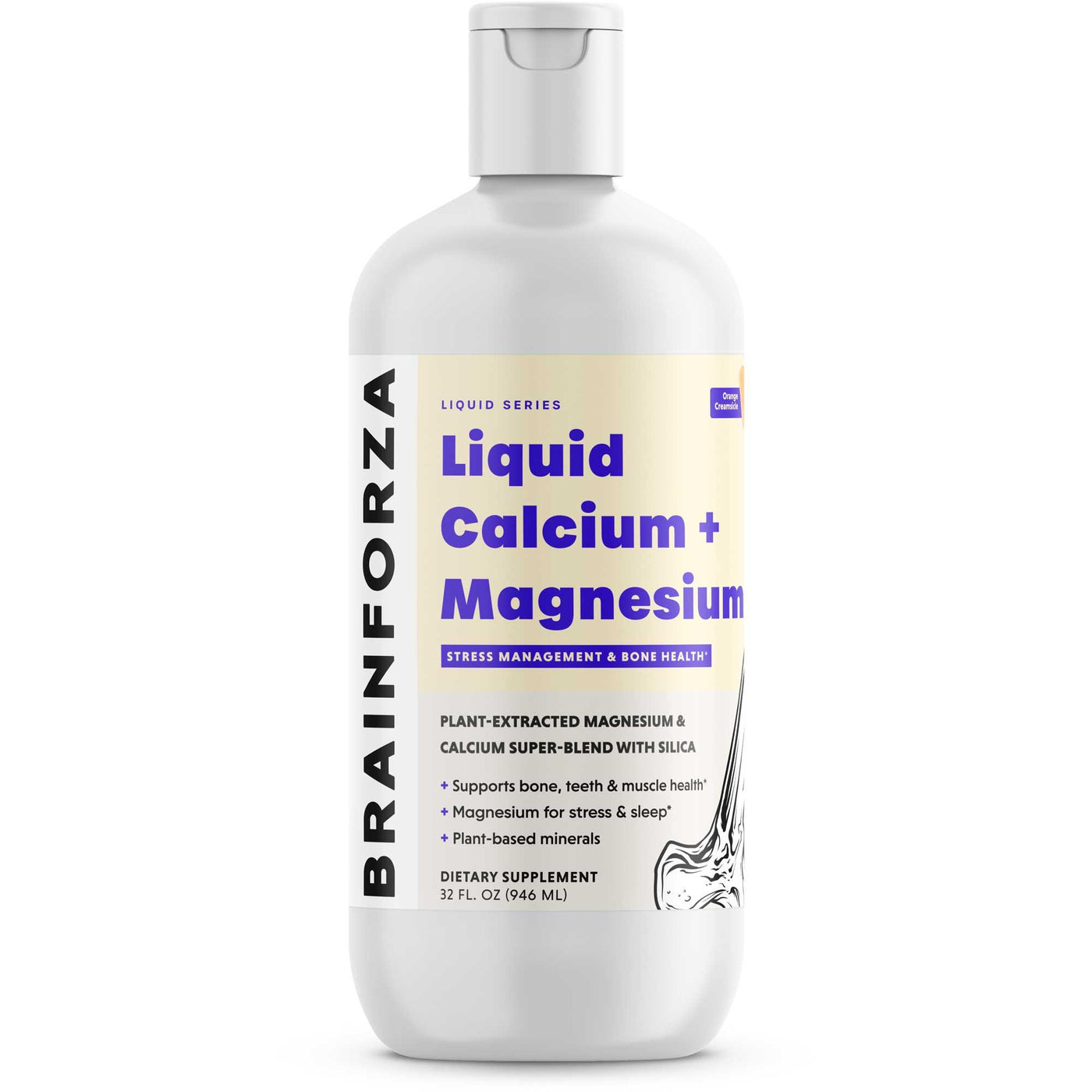 Brain Forza Liquid Magnesium Calcium Plat Based Vegetarian Supplement Bone Sleep