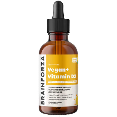 Brain Forza Vegan Vitamin D3 Liquid Drops 1,000 IU Natural Fungus Lemon Cream