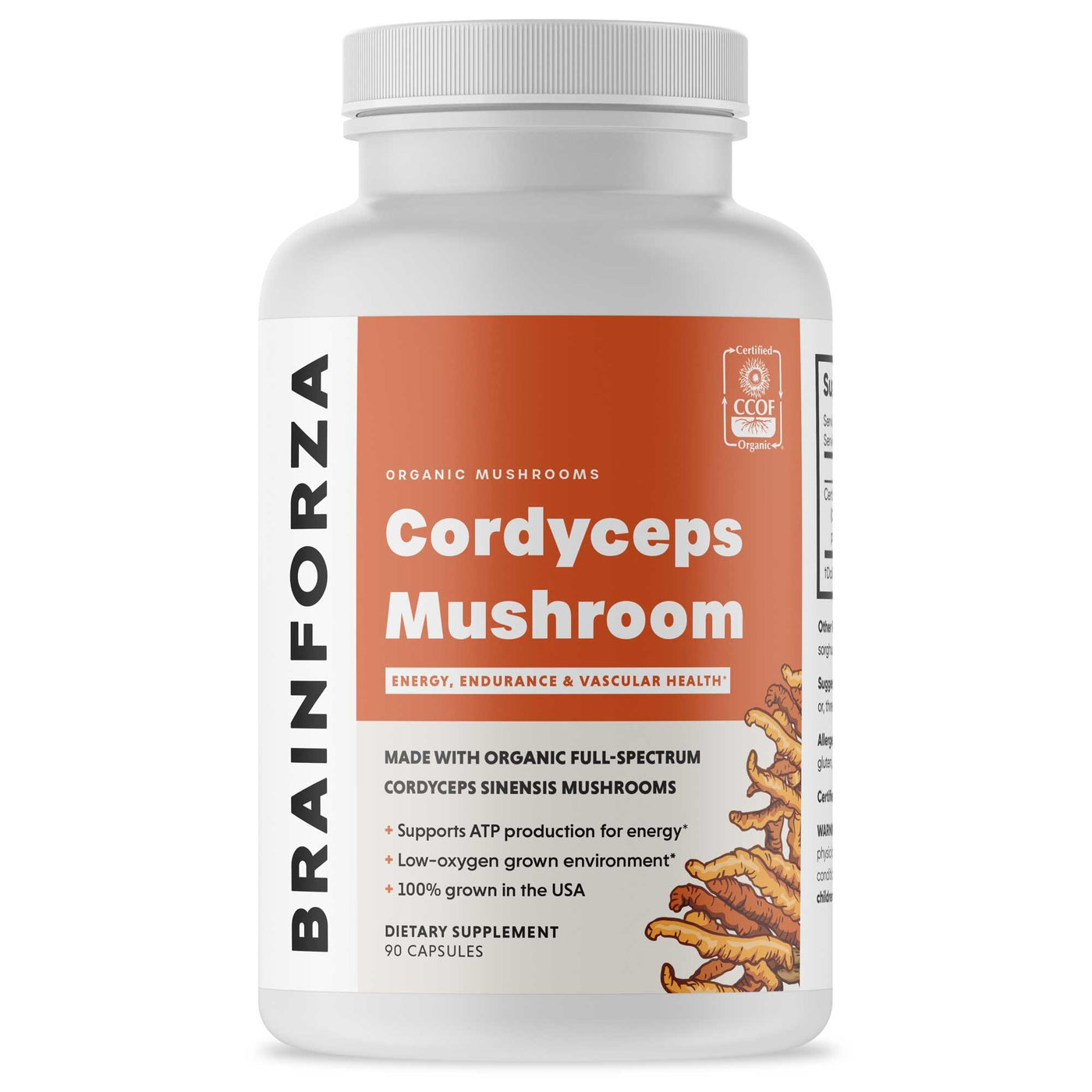 Brain Forza Certified Organic Cordyceps Sinensis Mushroom Capsules 500mg ATP Energy Stamina