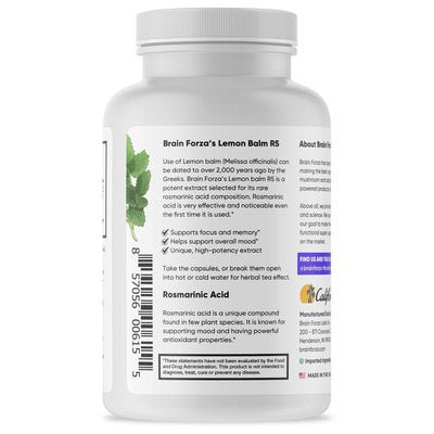 Brain Forza Lemon Balm R5 Extract 5% Rosmarinic Acid Stress Mood Capsules Melissa