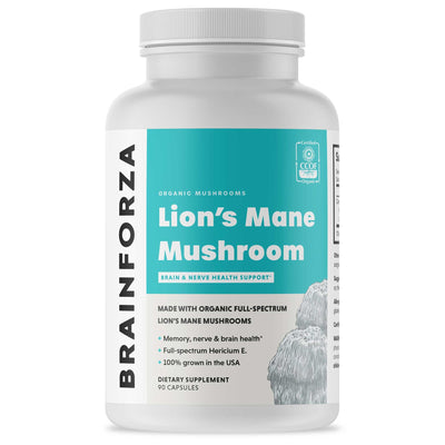Brain Forza Certified Organic Lion's Mane Mushroom Capsules 500mg 1,500mg per day memory brain supplement